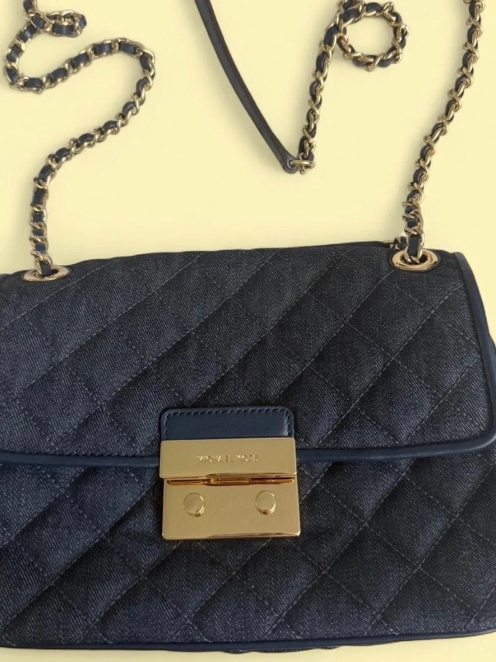 Michael Kors Demin Blue Quilted Crossbody with Gold Chain - Picture 1 of 3